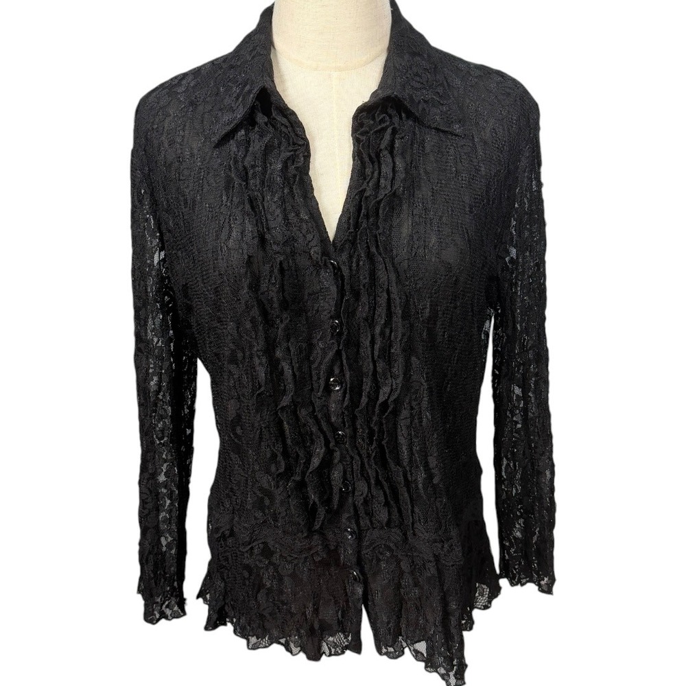 VTG Whimsigoth Ruffle Lace Top Sz S/M Sheer Dark Romantic Edwardian Renaissance